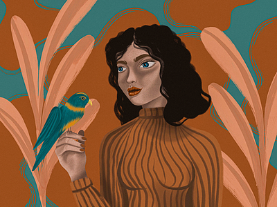 Birdie bird girl grain illustration procreate texture warm
