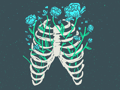 Ribcage bones doodle floral flowers illustration leaves linework poetry ribcage skeleton texture vintage