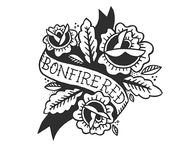 Bonfire Red banner contrast floral graphic illustration leaves linework monochrome roses tattoo traditional vintage