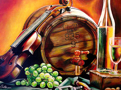 Wine and Barrel acrylic art brush color colorful illustration paint painting still life texture