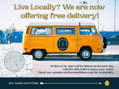 Out There Outfitters Delivery ad advertising brand brand design brand designer branding delivery email graphic design illustration logo designer photoshop post poster social media vw van