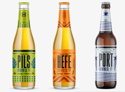 HEFE, PORT, PILS Brew branding design flat minimal typography