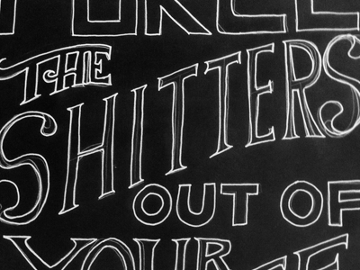 The Shitters black hand drawn sketch typography white