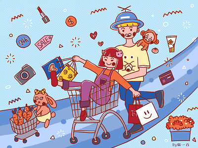 happy shopping design illustration