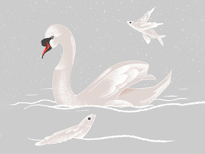 Swan & The Flying Fishes anotheroutsider bird digital painting flying fsh illustration swan textured illustration