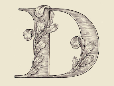 "D" 36 days of type acanthus drop cap illustration lettering