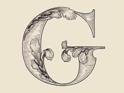 "G" 36 days of type acanthus drop cap illustration lettering