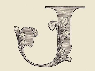 "J" 36 days of type acanthus drop cap illustration lettering