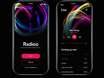 Radio Player App app clean ui colorful dark ui light music player neon prototype radio