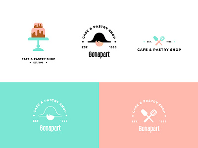 Bonapart cafe branding adobe illustrator bakery bonapart brand brand identity branding cafe cake design graphic design hat lockups logo logo design minimal pastel pastry playful restaurant shop