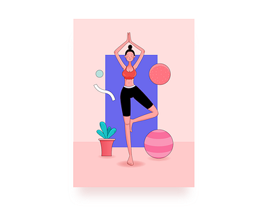 Yoga design fitness girl illustration meditation 插图