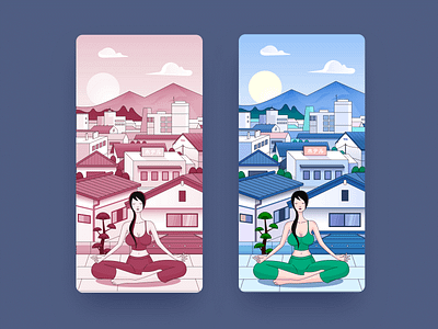 morning roga ai east girl illustration meditation morning peaceful sunrise town yoga 插图