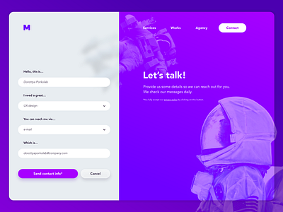 Contact form concept astronaut concept contact form daily ui desktop fluid melkweg melkwegdigital redesign space uidesign