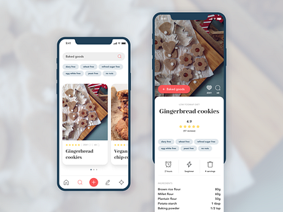 Recipe finder app for people with digestive disorders (concept) app concept baking cookies cooking daily ui design diet digestion disease disorder fodmap food gingerbread gut melkweg melkwegdigital ratings recipe recipe app vegan