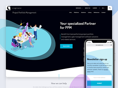 Capture site redesign branding bubble business capture colorful company consultancy identity illustration iphonex it services melkweg melkwegdigital portfolio portfolio management redesign service ui ui design