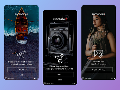 photogram onboarding branding design icon design logo logo design minimal mobile apps photography photography ui ui ui design ux