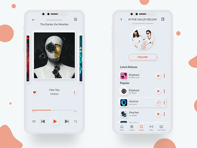 music app soft UI android app design artist ios minimalism mobile music music app music player neumorphism soft colors soft ui ui ux uidesign ux design