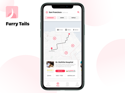 Furry Tails - Maps app card design designflows elegant furry inspiration iphone maps minimal mobile mobile app navigator pet pets street tails uiux
