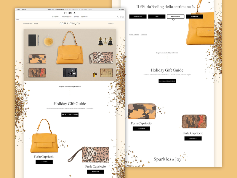 Furla Sparkles of Joy | Desktop campaign christmas design desktop elegant fashion furla gold inspiration luxury minimal sparkles ui ux