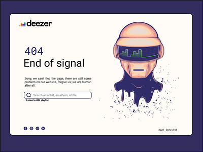 Deezer - Error 404 redesign daftpunk dailyui deezer ui ux