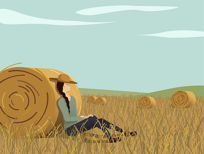 Serene girl in the field autumn calm field girl harvest illustraion yellow