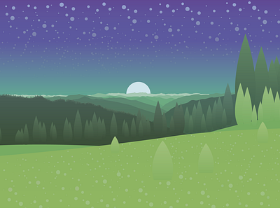 Simple mountains blue green illustration landscape mountains peaceful stars