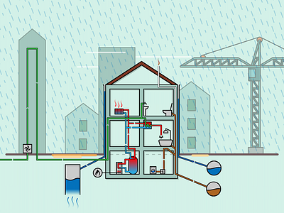 House Illustration (freshwater, sewage & heating)