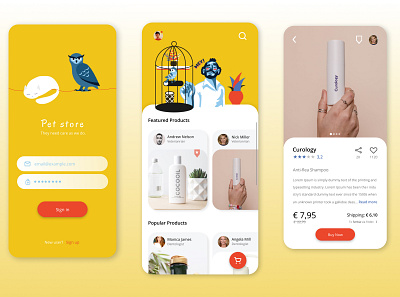 Pet store app design illustration ui