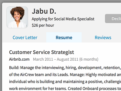 Resume applicant profile resume