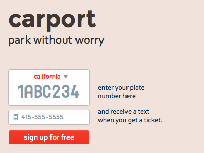 carport.io – park without worry form parking signup webapp website