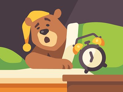 Is it spring already? alarm bear character clock design flat hibernation illustration morning sleep spring vector