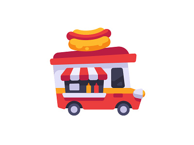 Food truck car design fast flat food hot dog icon street truck vector