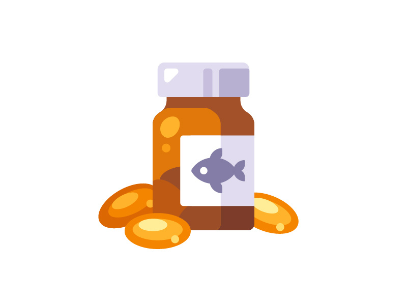 Fish oil omega 3 health vitamin medicine pills fish oil daily icon illustration vector design flat