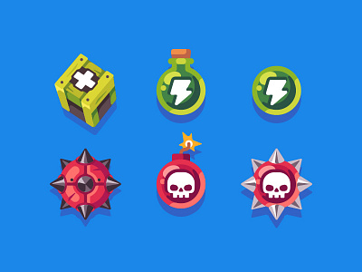 Power-ups flat design game illustration mobile pirate power up vector