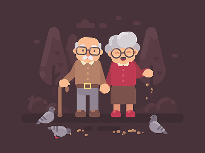 Happy old couple cartoon character cute design flat grandparents illustration vector