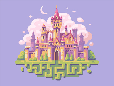 Fairytale castle castle cloud design fairy fantasy flat game illustration magic princess tale vector