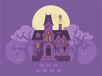 Haunted masion creepy design fantasy flat ghost halloween haunted house illustration landscape mansion spooky vector