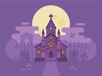 Ghost chapel chapel church creepy design fantasy flat graveyard halloween illustration landscape vector