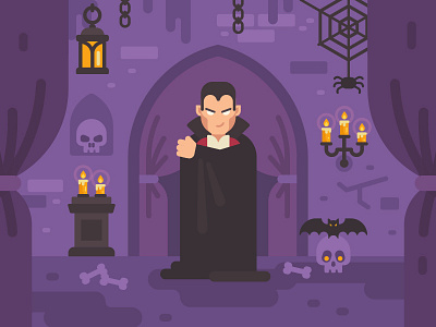 Vampire cartoon character creepy crypt design fantasy flat halloween horror illustration skull vampire vector