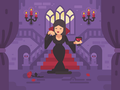 Vampire lady cartoon castle character design fantasy flat girl halloween illustration mansion vampire vector