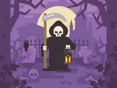 Grim Reaper cartoon cemetery character creepy death design fantasy flat graveyard halloween illustration vector