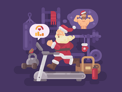 Santa's workout character christmas design flat gym illustration new year santa claus sport vector xmas