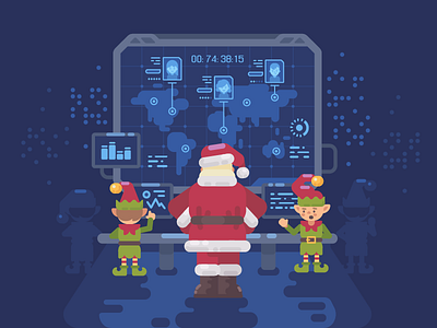 Santa's secret lab character christmas design elf flat futuristic illustration interface new year santa claus vector