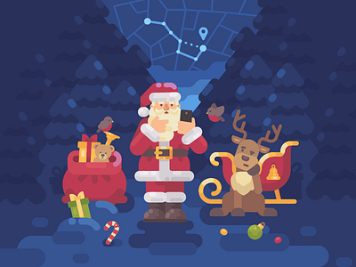 Santa lost his way character christmas design flat illustration new year reindeer santa claus sleigh vector