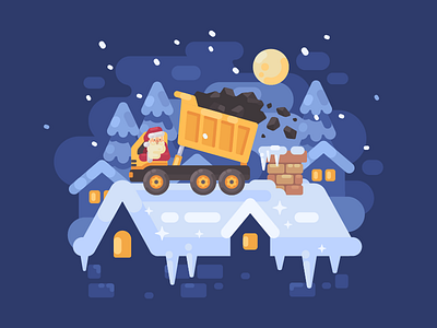 Presents for the naughty character chimney christmas coal design flat illustration naughty new year roof santa claus truck vector