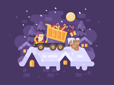 Presents for the nice character chimney christmas delivery design flat gift illustration new year present roof santa claus truck vector
