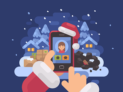 Naughty or nice? christmas design flat illustration new year santa claus smartphone vector