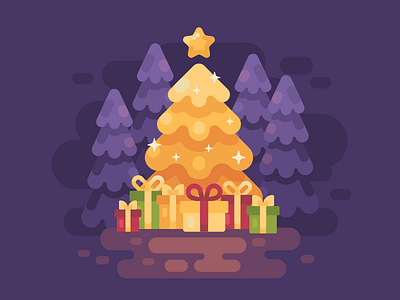Magic of Christmas christmas design flat holiday illustration magic new year present tree vector