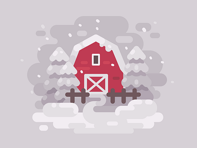 Winter day barn christmas country flat design landscape new year snow vector illustration white winter