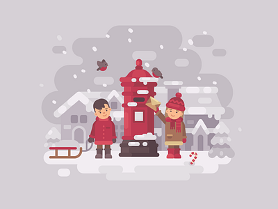 Letter to Santa children christmas flat design mailbox new year snow vector illustration white winter
